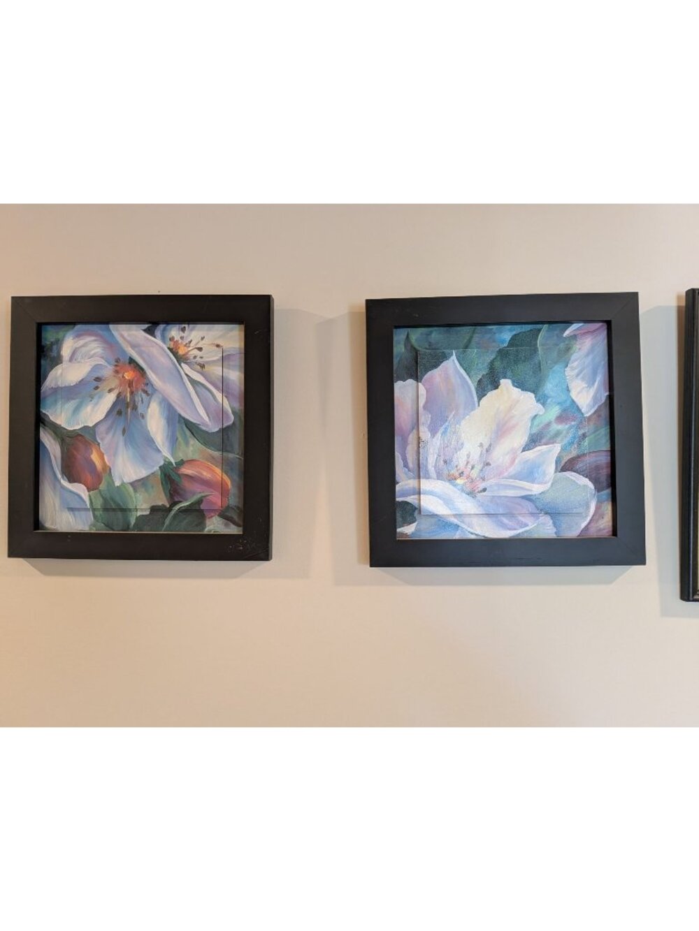 Black frame magnolia flower wall art set